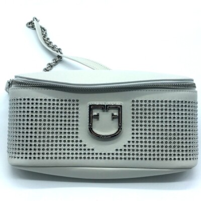 FURLA Isola Chain Studded Waist Bag Body Bag Leather White Preowned Authentic