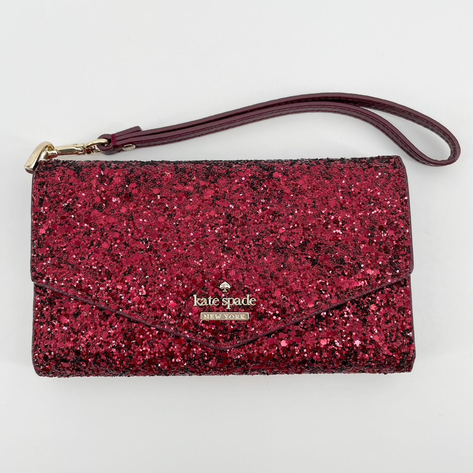 Kate Spade Crimson Red Sparkly Sequins Trifold Envelope Leather Wallet  Wristlet | eBay