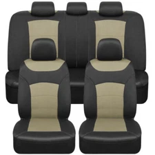 Turismo Beige Car Seat Covers Full Set Front and Rear Bench for Auto Truck SUV
