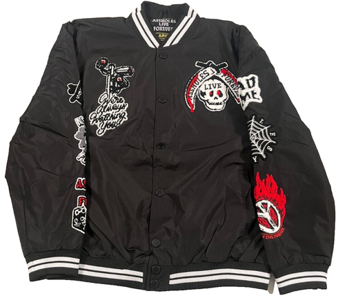 ALF A**holes Live Forever Mens XL Black Varsity Jacket w/ Embroidery Patches! - Picture 2 of 5