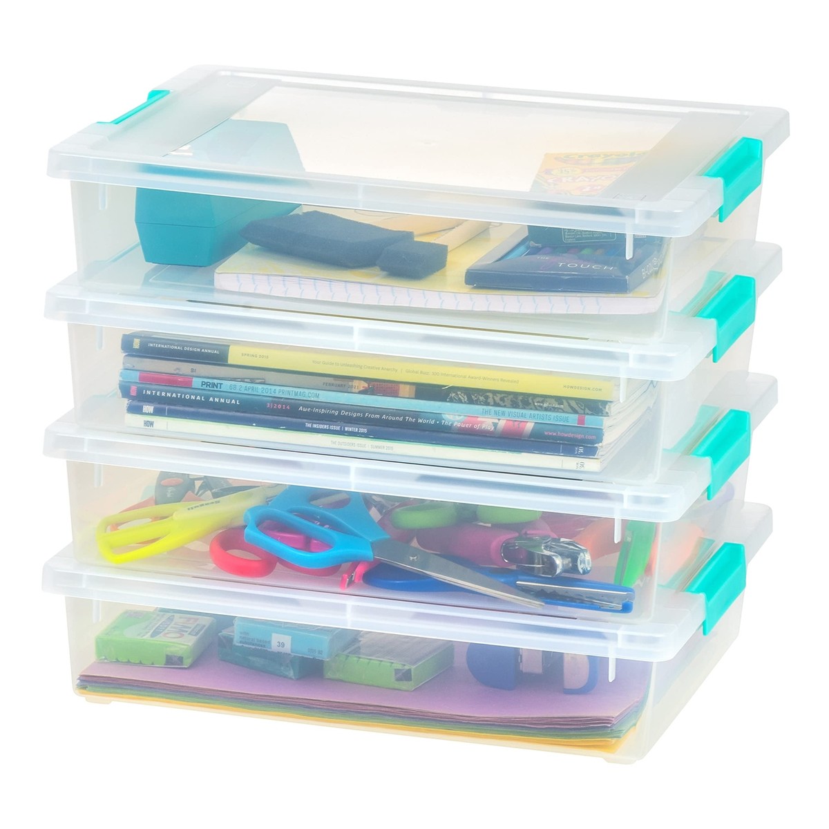 USA 6 Qt. Plastic Storage Bins Containers with Lids, 4 Pack 