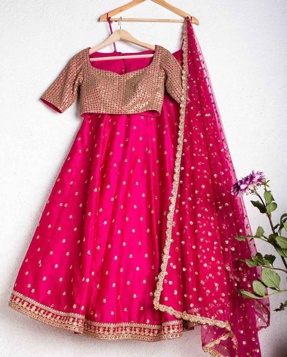 Stunning Look Tapeta Silk Rani Pink Lehenga Choli And Dupatta For