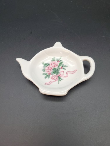 Teapot Shaped Teabag holder with Rose Pattern