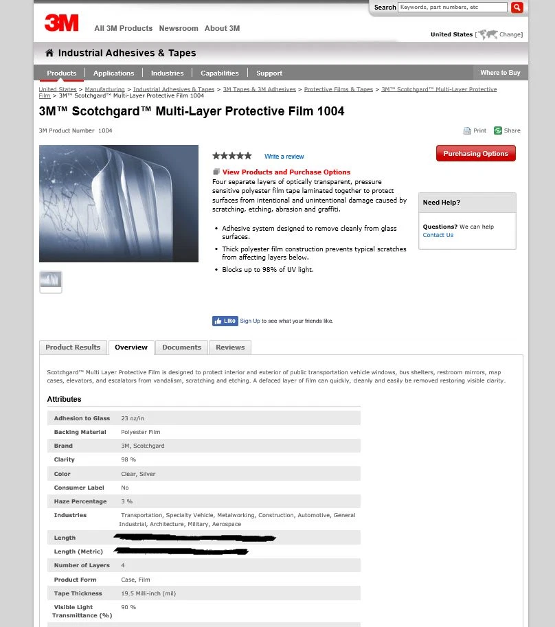 Película protectora multicapa Scotchgard 20 3M, daños 21x16 por vandalismo # 1004 Foto 3 de 4