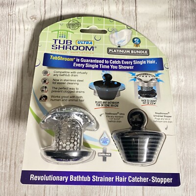 TubShroom Ultra (Stainless) Strainer Plus StopShroom  Plug Combo for Tub Drains