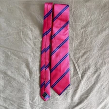 Drake's London Barneys NY Pink/Blue Stripe Cotton Silk Tie England
