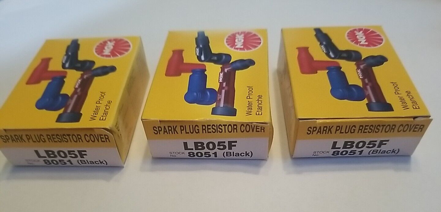 3 GENUINE NGK LB05F 8051 Black Spark Plug Resistor Covers