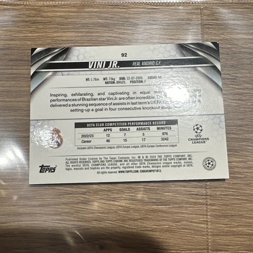 Vinicius Jr. 23-24 Topps Chrome UEFA Club Comp Violet Speckle Refractor 219/299 - Bild 2 von 2