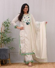 Beautiful Mirror And Embroidery Work Kurta Palazzo Dupatta Set Salwar Kameez Set