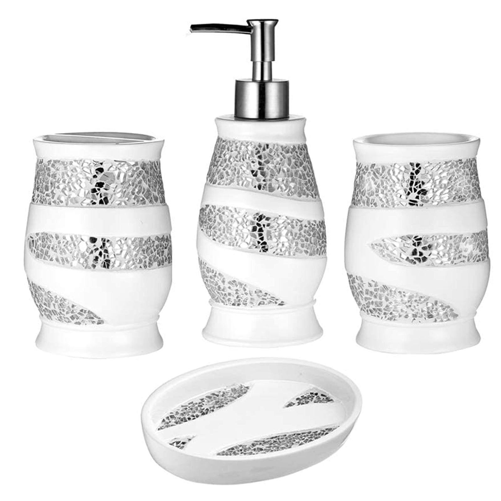 Zahari Home 4pc Sinatra Stylish Bathroom Accessories Set White Soap Dispenser...