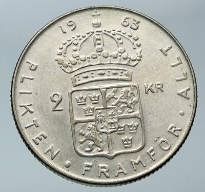 1963 SWEDEN King GUSTAV VI ADOLF Old VINTAGE Silver SWEDISH 2