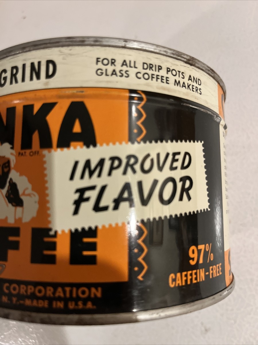 Vintage Sanka 1lb Coffee Caffein Free Can Unopened NOS Full