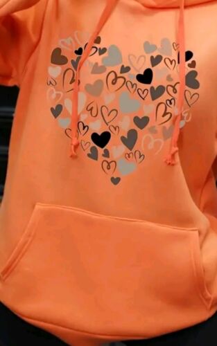 Women Graphic Big+Sm Hearts Print Pullover Loose Orange Sweatshirt Hoodie Sm 4 - Picture 9 of 9