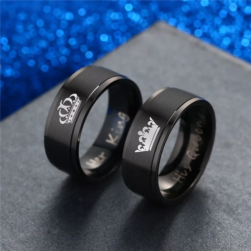Black titanium engagement clearance rings for her