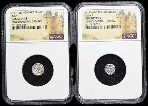 HUNGARY. Bela II, 1131-1141. Silver Denar, Cross type, NGC Certified Lot of 2