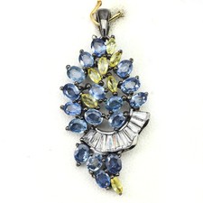 Saphir Anhänger 925 Sterling Silber schwarz rhodiniert