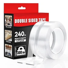 2 Rolls Total 20FT Double Sided Tape Heavy Duty (0.8" & 1.2" Width) Removable   