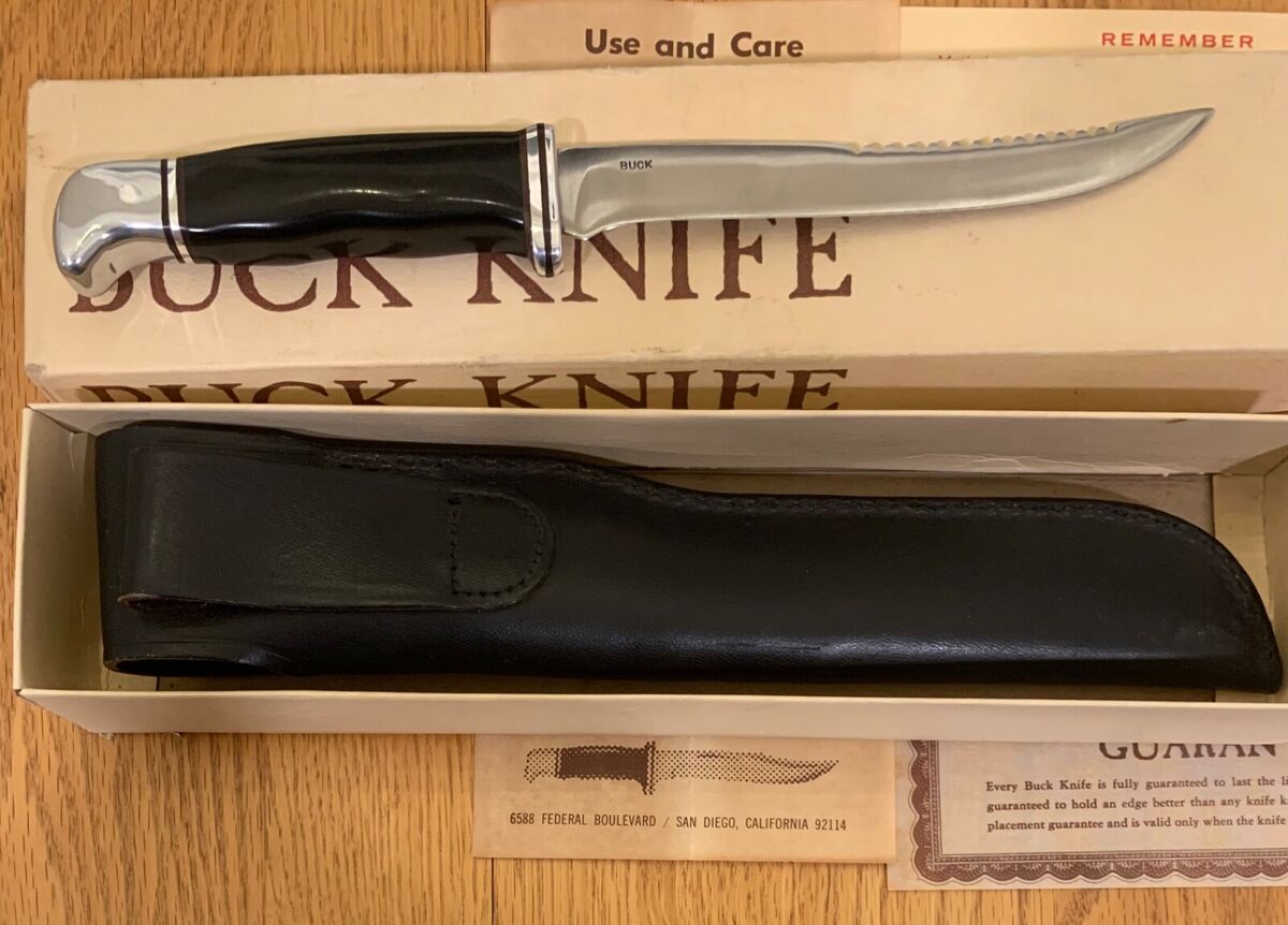 VERY RARE EARLY 1 LINE HORIZONTAL BUCK 121 FISHERMAN KNIFE W VERY RARE EARLY 1 LINE HORIZONTAL BUCK 121 FISHERMAN KNIFE W