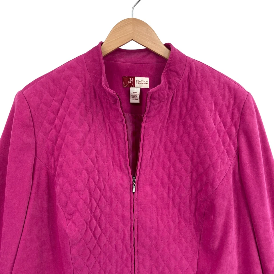 Chaqueta para mujer JM Collection By Jeniffer Moore 18W rosa gamuza como cremallera acolchada Foto 3 de 4