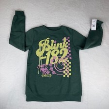 Blink-182 Sweatshirt Womens Size XS Green Graphic Stretch Raglan Sleeve Pullover