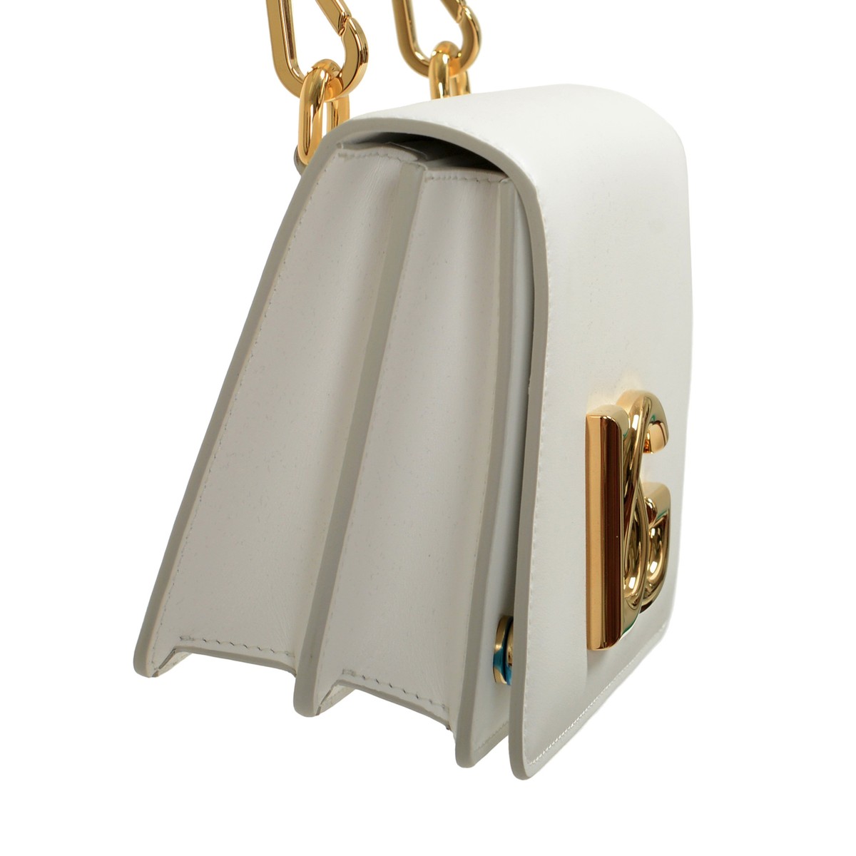 Dolce & Gabbana Women's White Leather Gold Metallic Logo Crossbody