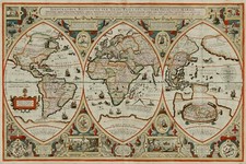 Image of Home Wall Art Print - Vintage Map Poster - WORLD MAP 1618 - A4,A3,A2,A1
