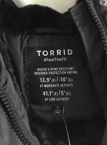 Torrid Winter Parka Women’s Plus 4 (4X, 26) Deep Black Full Zip Fur Lined Hooded - Picture 3 of 8