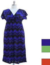 Womens XL/1X,2X,3X Chevron Print Kimono Sleeve Empire Waist Maxi Dress 4 Colors