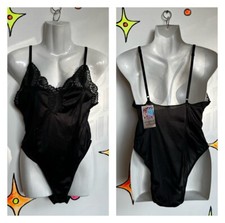 Vintage Teddy  Black Lace Pin up Lingerie Playsuit Bodysuit  Size 34