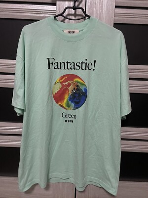 MSGM Fantastic Earth Future Graphic T Shirt Green Eco Tee Men s Size XL