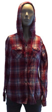 Boston Traders Juniors Red Plaid Button Down Hooded Shirt - Size Small