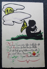 RAR besondere AK Unikat da Handgemalt ca 1920 der weinende Engel & die Sonne !
