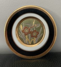 Vintage 'The Art of Chokin' 24 Carat Gold Trim Coaster - Humming Bird Design 4”