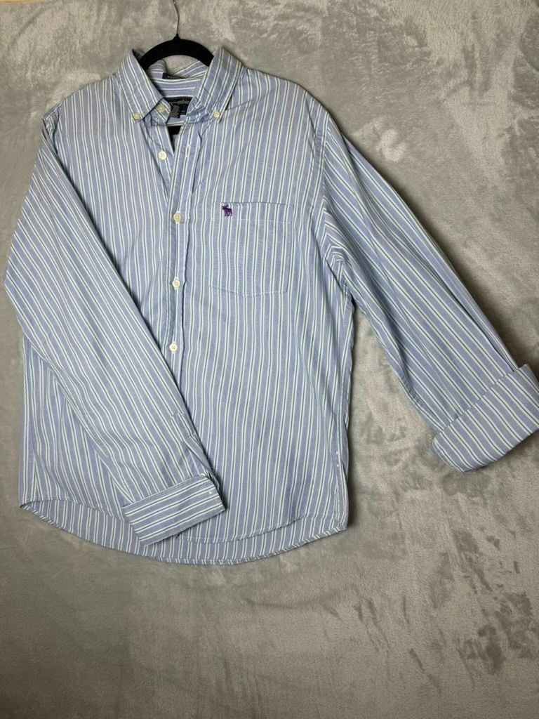 ABERCROMBIE & FITCH Button Up Shirt Mens Large Blue Cotton Y2K Muscle