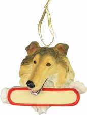 Collie Ornament "Santa's Pals" With Personalizable Name Plate