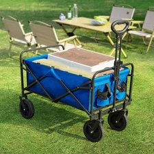 Utility Cart, Small Capacity Shopping Wagon Cart with Drink Holders