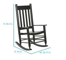 Wood Frame Poech Rockering Chair With Slat Seat, Black