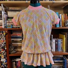 Vintage 80s Her Majesty Pastel Diamond Ruffle Hem Top Made in USA XS
