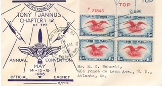 FDC Sc#C23 TOP MARGIN w/PLATE#'S BLK 4 1938