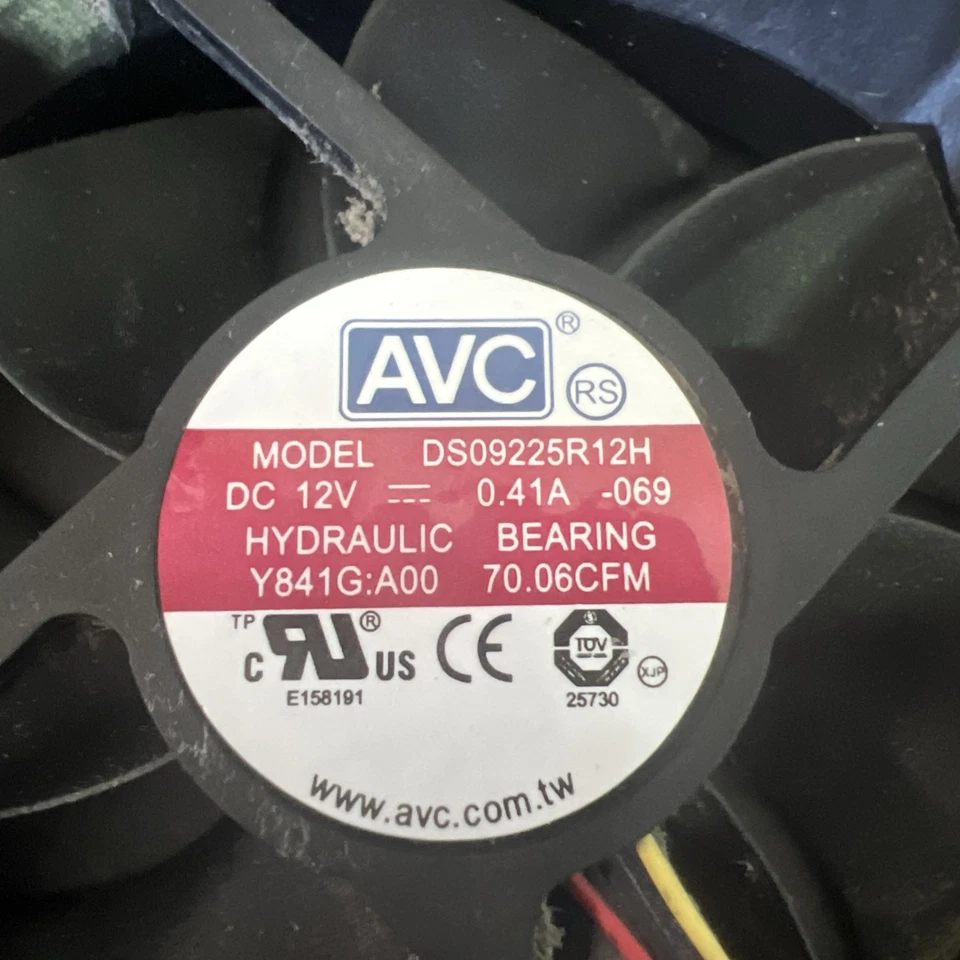 AVC 12V Case Cooling Fan Model DS09225R12H Dell 3- Pin Plug Used & Tested! - Image 2 of 4