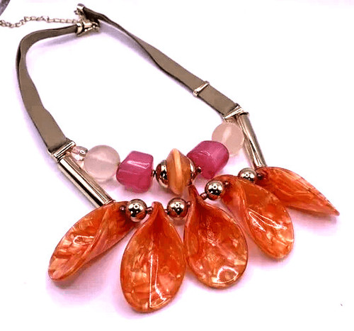 Chico's Funky Chunky Orange Statement Necklace 22in