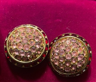 Vintage Coro Rhinestone Crystal Clip On Earrings Signed Channel set Pink Red
