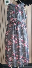 Per Una M&S Grey Floral Chiffon Maxi Dress Summer Wedding Guest Occasion Size 12