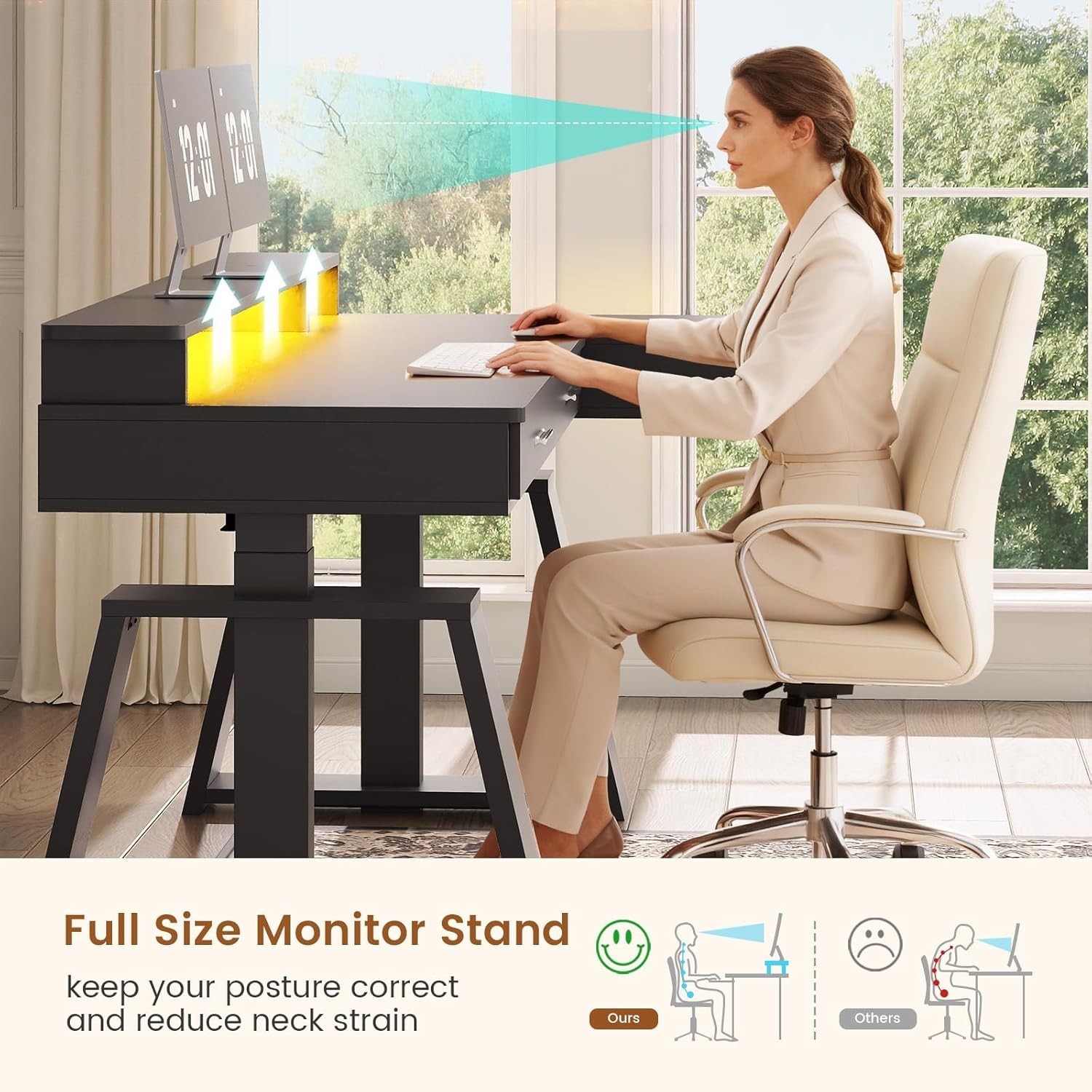 59" L Shaped Electric Standing Desk, Sit Stand Computer Table for Home Office