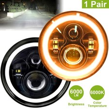 2Pc 7in 6000LM Round LED Headlight Halo Angel Eyes For Jeep Wrangler TJ JK CJ