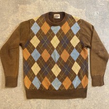 Nick Danger Sweater Mens Medium Brown Argyle 100% Cotton Crewneck Retro Pullover
