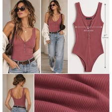 Abercrombie  Fitch Bodysuit Womens S Mauve Ribbed Henley Y2K Coquette Tank