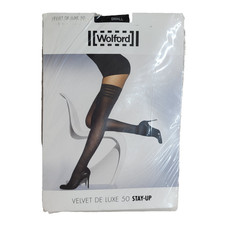 Wolford Vintage Velvet de Luxe 50  Stay-Up, Women's Size Small Black Bnwt