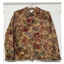 Y2K Coldwater Creek Floral Embroidered Texture Button Up Jacket, Size XL