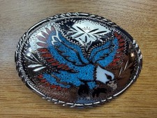 Turquoise and Coral Color Inlaid Eagle Belt Buckle